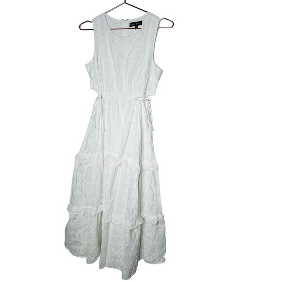 SLATE & WILLOW White Lace Eyelet Sleeveless 100% Cotton Midi Dress Size Medium - Picture 3 of 16